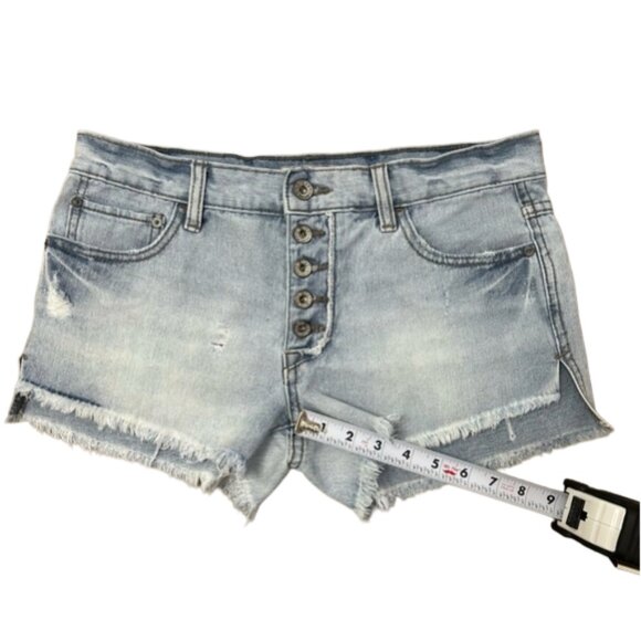 Free People Low Rise Button-Fly Cutoff Denim Shorts Distressed Light Wash Sz 26 - Picture 9 of 10